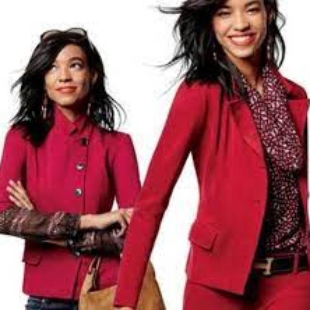 Cabi Outing Blazer Red Knit Asymmetrical Button Front Jacket Size 4